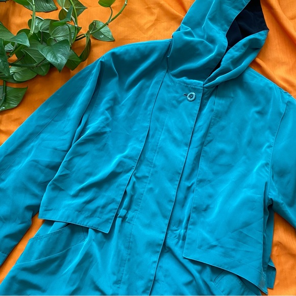 80s Vintage Teal Turquoise Trench Style Jacket - Picture 7 of 11